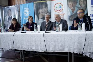 President of the Council of Early Childhood and Elementary Education Irupe Buzzetti (L); Minister of Education and Culture of Uruguay Maria Julia Munoz (2-L); President of Uruguay, Tabare Vazquez,(C); President of the Central Board of Public Education of Uruguay Wilson Netto (2-R) and Representative of Unicef in Uruguay Paolo Mefaloupoulos. EPA/Juan Ignacio Mazzoni