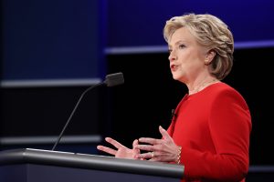 Democrat Hillary Clinton speaks as she debates Republican Donald Trump at the start of the first Presidential Debate at Hofstra University in Hempstead, New York, USA, 26 September 2016. The only Vice Presidential debate will be held on 04 October in Virginia, and the second and third Presidential Debates will be held on 09 October in Missouri and 19 October in Nevada. EPA/ANDREW GOMBERT