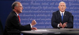 Republican Mike Pence (R) and Democrat Tim Kaine (L) during the only Vice Presidential Debate at Longwood University in Farmville, Virginia, USA, 04 October 2016. The second and third Presidential Debates will be held on 09 October in Missouri and 19 October in Nevada. EPA/MICHAEL REYNOLDS