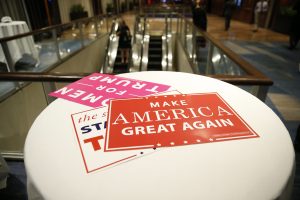 People in the crowd at Donald Trump's 2016 US presidential Election Night event watch results begin to come in at the New York Hilton Midtown in New York, New York, USA, 08 November 2016. Americans vote on Election Day to choose the 45th President of the United States of America to serve from 2017 through 2020. EFE