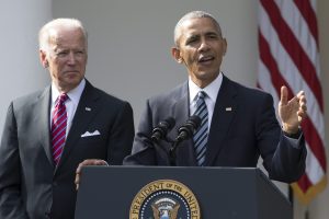 US President Barack Obama (R) delivers remarks on the victory of President-elect Republican Donald Trump in the 2016 election, beside US Vice President Joe Biden (L), in the Rose Garden of the White House in Washington, DC, USA, 09 November 2016. Obama encouraged Americans to unite and work for change despite Trump's victory. EPA/MICHAEL REYNOLDS EPA/MICHAEL REYNOLDS