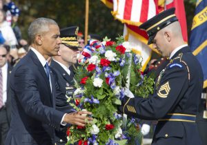 United States President Barack Obama lay a wreath during a ceremony at the Tomb of the Unknown Soldier at Arlington National Cemetery on Veteran's Day, in Arlington, Virginia, USA, 11 November 2016. EPA/Ron Sachs / POOL