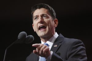 El presidente de la Cámara de Representantes, Paul Ryan, habla en el segundo día de la Convención Nacional Republicana 2016 en el Quicken Loans Arena en Cleveland, Ohio (Estados Unidos), hoy, martes 19 de julio de 2016. EFE/MICHAEL REYNOLDS