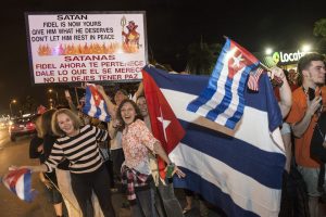 Members of the Cuban community of Miami celebrate the death of former Cuban President Fidel Castro at the popular Cuban restaurant Versailles in Little Havana neighborhood of Miami, Florida, USA, 26 November 2016. According to a Cuban state TV broadcast, Cuban former President Fidel Castro has died at the age of 90 on 25 November 2016. EFE